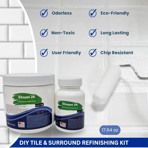 Ekopel Bathtub Refinishing Kit - Made in The USA - Odorless Non Toxic Tub and Tile Reglazing - Most Durable Never Peel Tub Paint Coating - 20X Thicker Than All Other Refinishing Kits - Gloss White