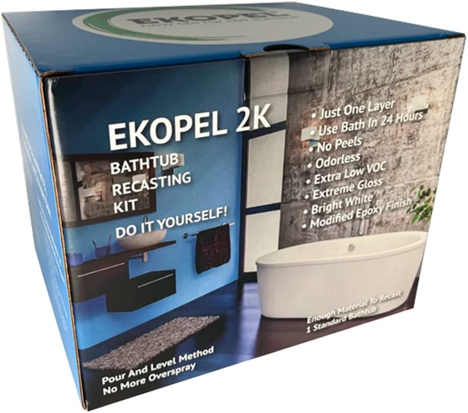 Ekopel Bathtub Refinishing Kit - The Original Odorless DIY Sink and Tub Reglazing Kit - 20X Thicker Than All Other Knockoff Refinishing Kits - Bright Gloss Tub Coating - Made In The USA